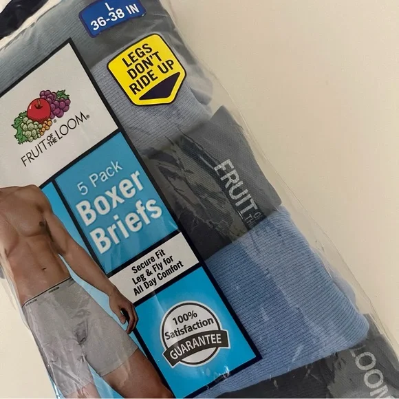 Fruit of the Loom 5 Pack Boxer Briefs L (36-38) Assorted Blues - Picture 6 of 10